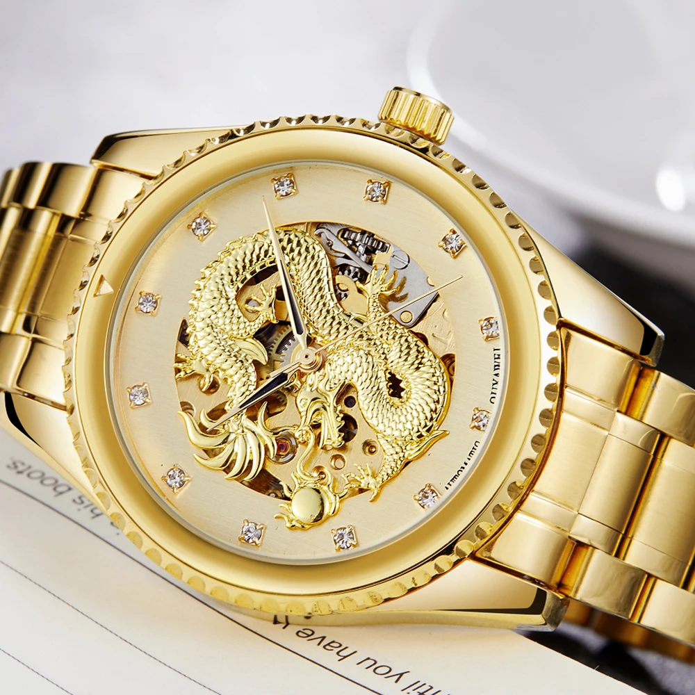 Ретро механические часы для мужчин дракон Циферблат Скелет стимпанк сталь автоматические механические наручные часы с автоматическим заводом мужские часы Reloj