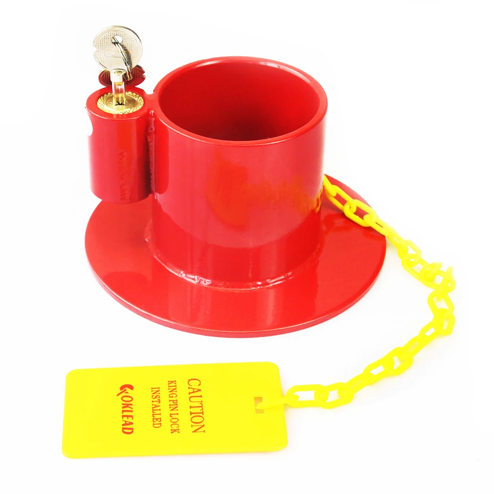 Heavy Duty Steel Kingpin Lock 5Th Wheel Trailer Lock King Pin Red Lock with Bright Yellow Caution Tag(Pin Φ 13mm - Цвет: red