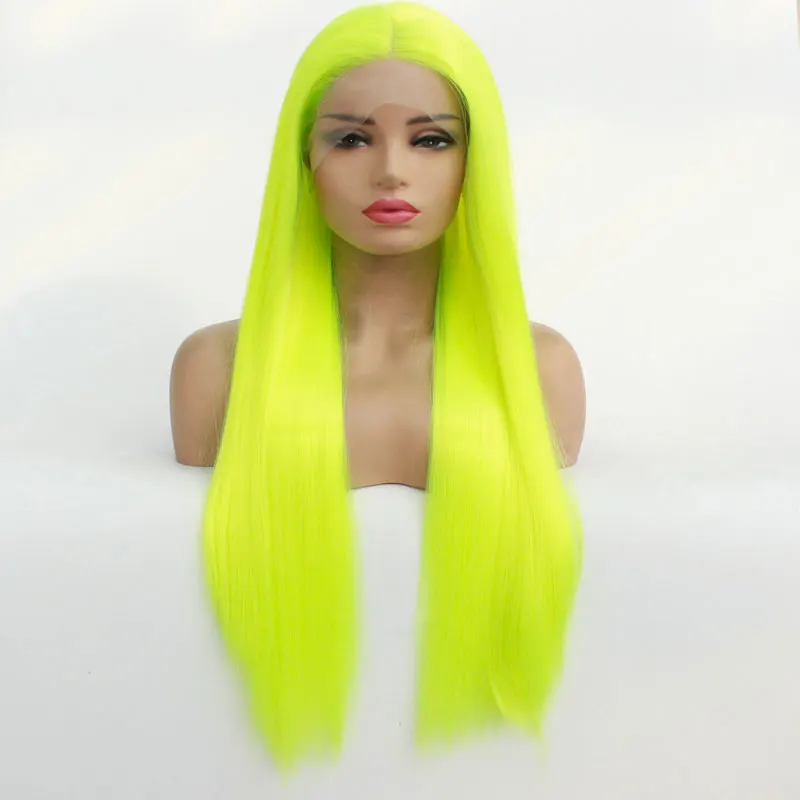 Светильник, Зеленый прямой синтетический парик на кружеве, без клея, термостойкие волокна, натуральные волосы, Расставание волос для женщин, парики