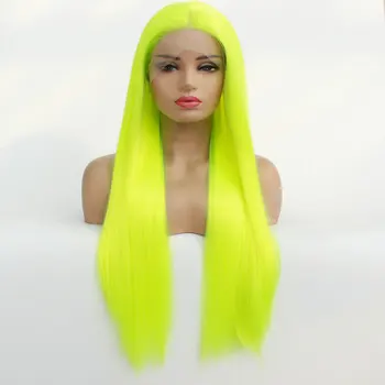 

Light Green Straight Synthetic Lace Front Wig Glueless Heat Resistant Fiber Natural Hairline Free Parting Hair For Women Wigs