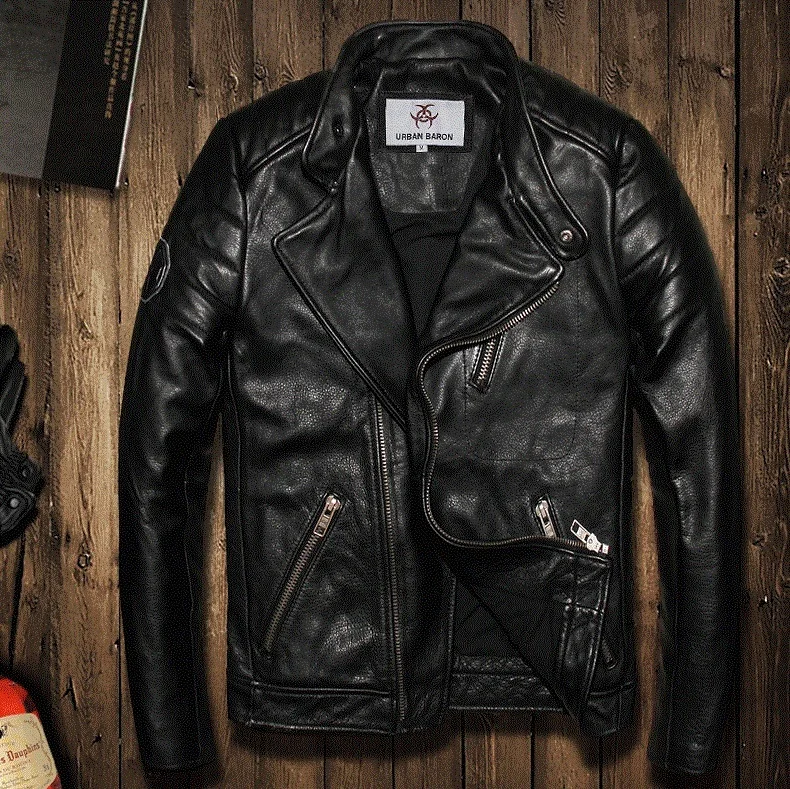 

Free shipping.DHL fashion mens cowhide Jackets,men's genuine Leather biker jacket.quality motor style leather coat