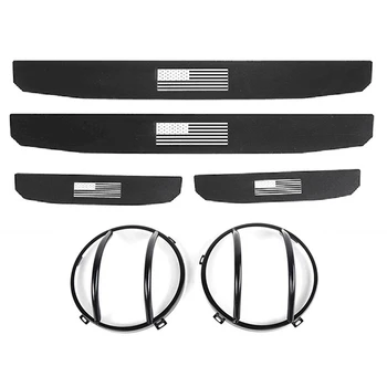 

4Pcs Door Step Sill Scuff Plate Protectors & 2Pcs Headlight Covers Front Guards head light lamp Protectors for Jeep