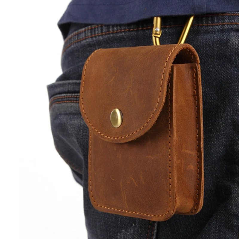 

FGGS-MISFITS Leather Small Bag Pockets Mens Cigarette Bag Casual Pockets Men's Retro Belt Bag Hip Bag