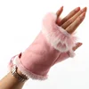 Rabbit Fur Leather Lady Fingerless Mittens Women Winter Warmer Suede Wrist Outdoor Gloves ► Photo 3/6