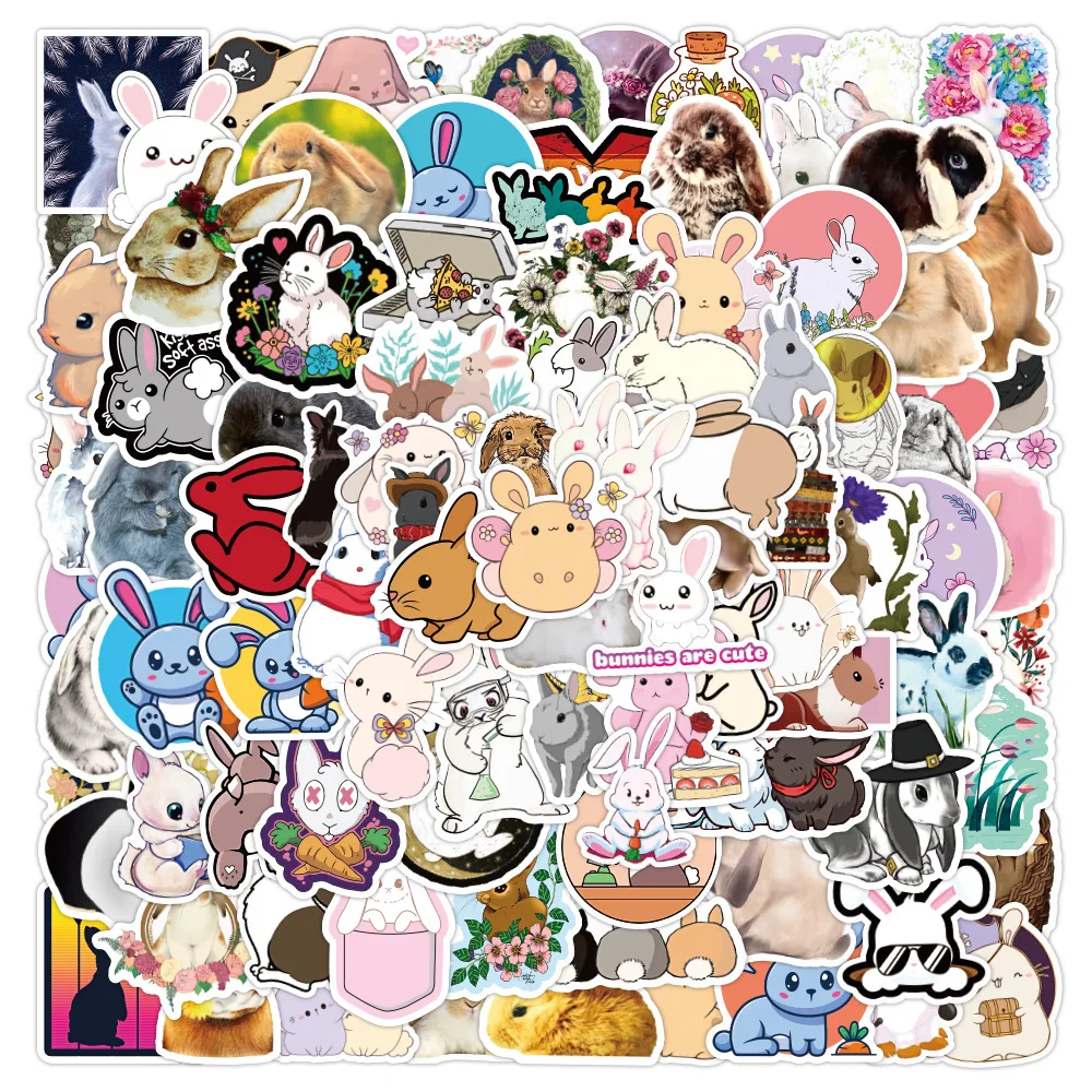 

10/50/100pcs Cute Rabbit Animal Stickers for Girls Kawaii Cartoons Bunny Hare Decal Sticker Guitar Suitcase Kawaii Stickers