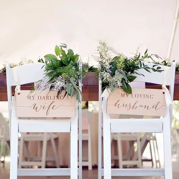 

Wooden Rustic Signs Wedding Chair Signs Darling Wife Loving Husband Wood Chair Decor for wedding decor with free shipping