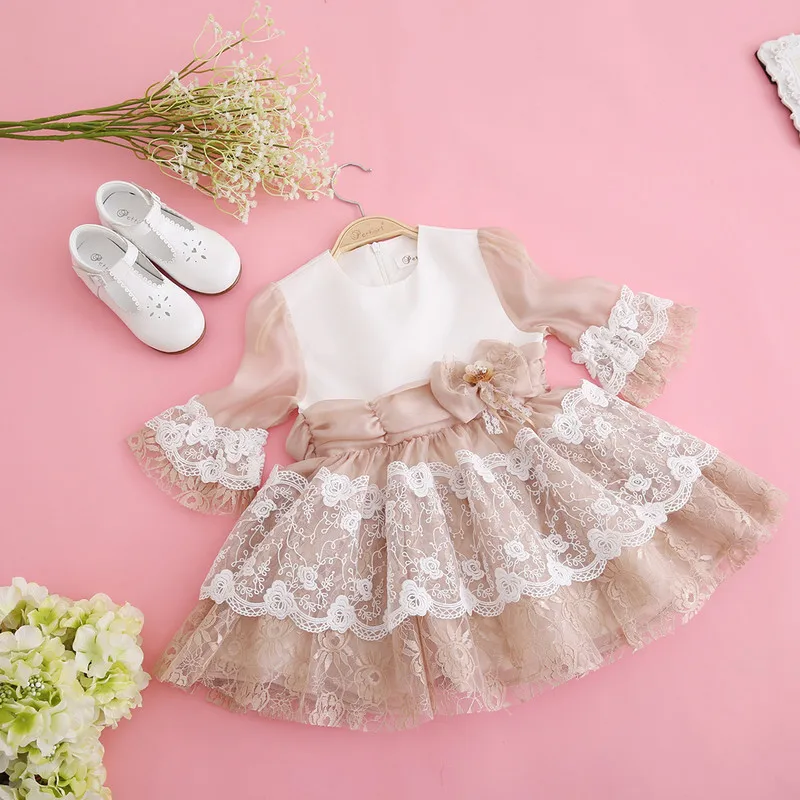 Милые детские кружевные платья; летнее платье принцессы с цветочным принтом для девочек на День рождения; элегантное G-DMGD107-C56 для свадьбы и причастия