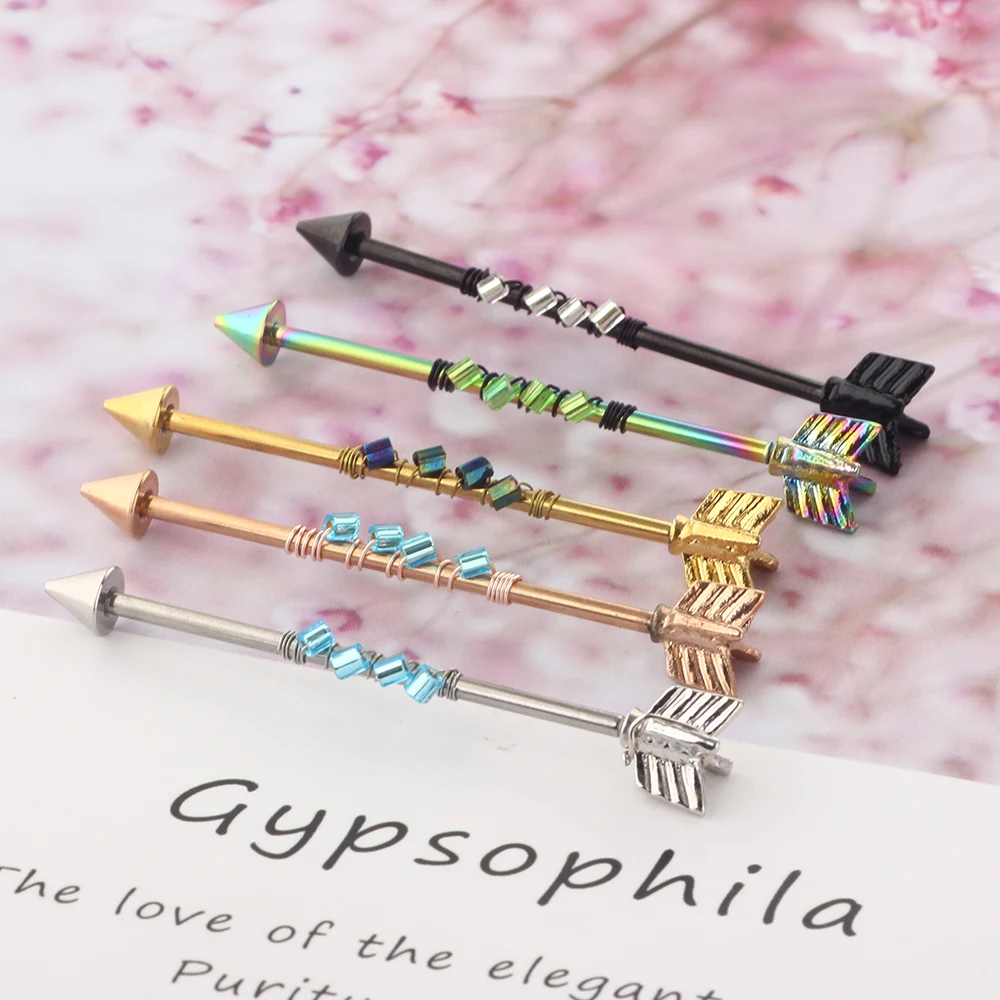 Arrow 14G Stainless Steel Industrial Barbell Earring Cartilage Body Piercing Jewelry 38mm 1&1/2 Inch Industrial Piercing Bar