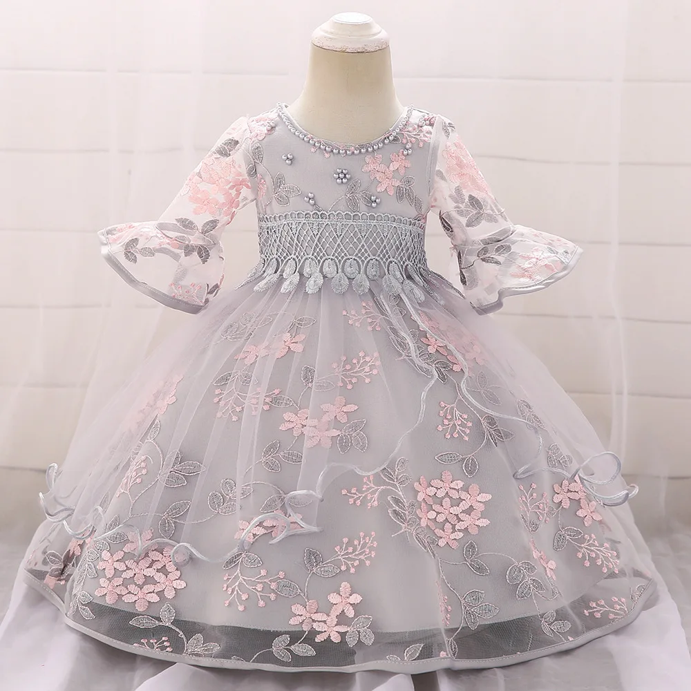 

2019 New European and American Style Bow Little Girl Dress Embroidered Girl DressToddler Girl Dress Ball Gown Baby Girl Clothes