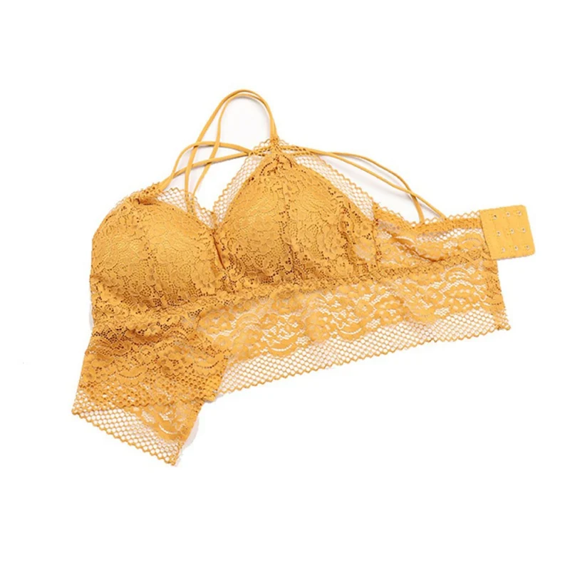 Женский кружевной бюстгальтер, красивый, сзади, прозрачный, без косточек, мягкий, сплошной цвет, трикотаж, регулировка, удобный, без косточек