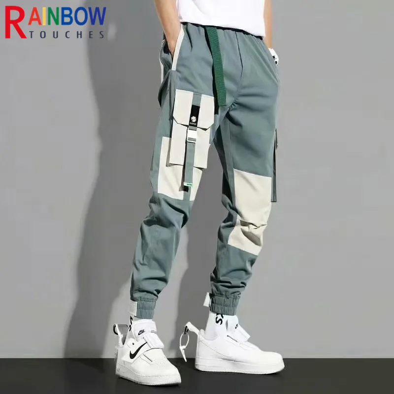 Cargo Pants Men Tooling Tie Feet Trousers Mens Hip-Pop Pockets Overalls Fashion Casual Fashion Joker Pants Cotton Rainbowtouches