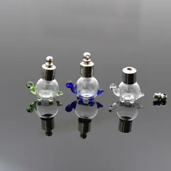 

5pieces 22.5x17x11 cute turtle SCREW CAP glass vial pendant Wishing Bottle Perfume essential oil charm name on rice art