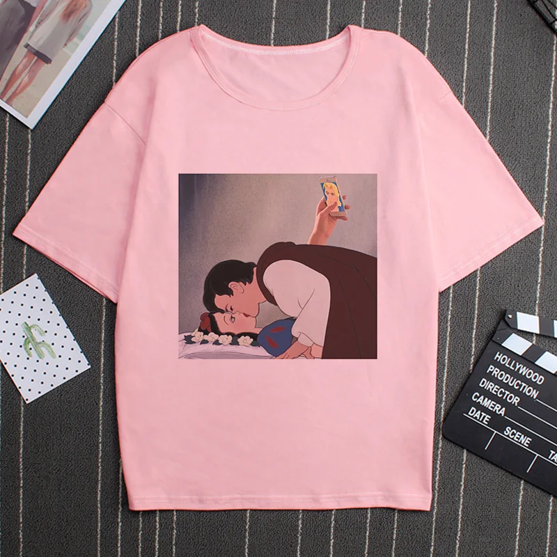Новое поступление мультфильм Harajuku футболка Женская печать o-образным вырезом вы панк Catton футболка Повседневная короткий рукав Футболка женская - Цвет: 2499-pink