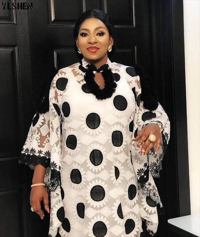 Lace African Dresses for Women Boubou Robe Femme African Dress Dashiki Embroidered Flower Africa Dress Muslim Plus Size Clothing 02