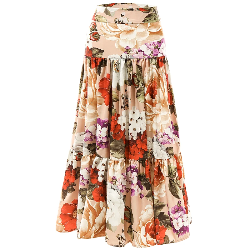 LD LINDA DELLA Fashion Runway Summer Skirt Women Peony Flower Print Pleated Vintage Stylish   Party Skirts