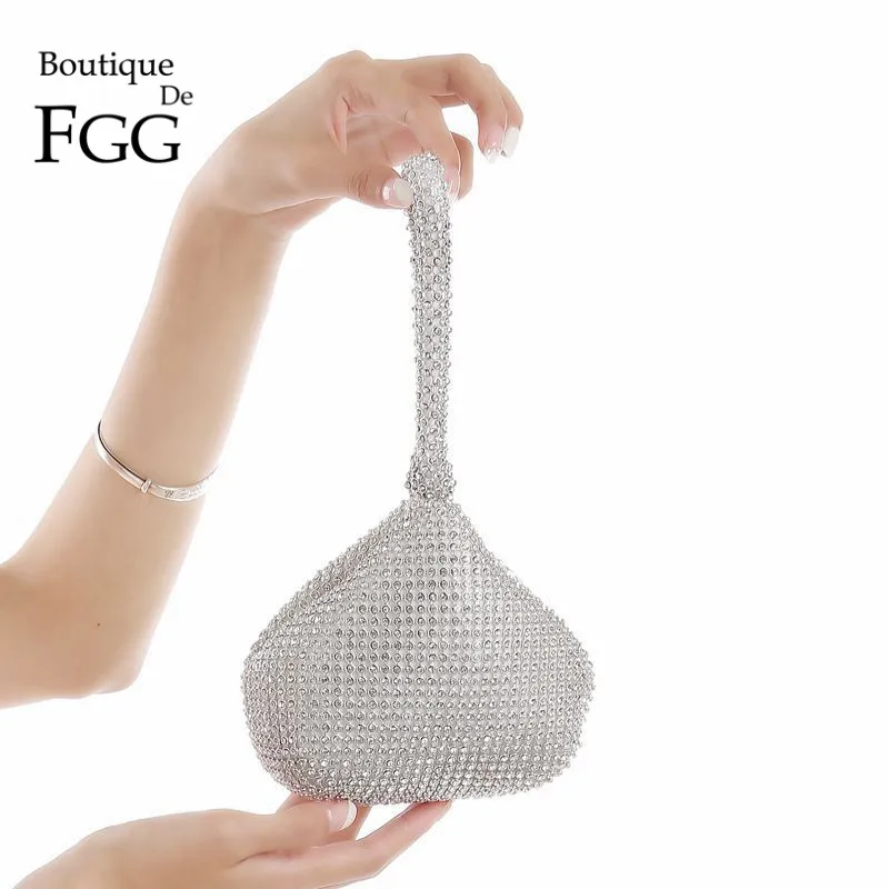 Женский вечерний мини-клатч Boutique De FGG сверкающий Серебряный клатч с бриллиантами