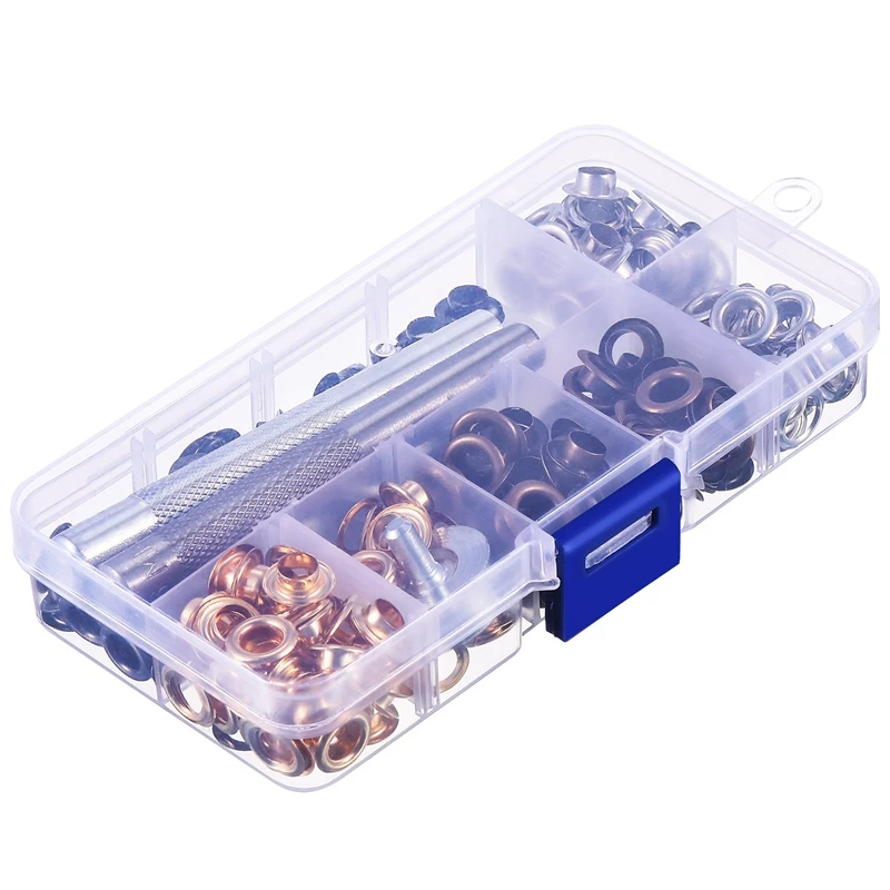 

1/4 Inch Grommet Kit 200 Sets Grommets Eyelets With 3 Pieces Install Tool Kit (4 Colors) Metal Snap On Buttons Set Press Studs W