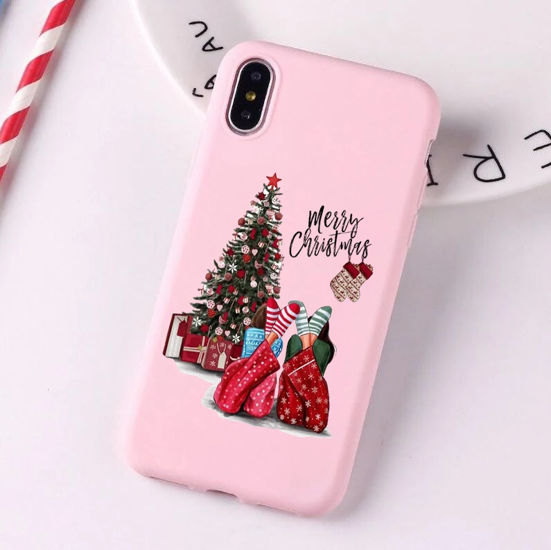 Год Рождество Санта Клаус снежный олень розовый Силиконовый карамельный чехол для iPhone Xs 6S 8 8Plus 7 7 Plus X XS Max XR 11 pro