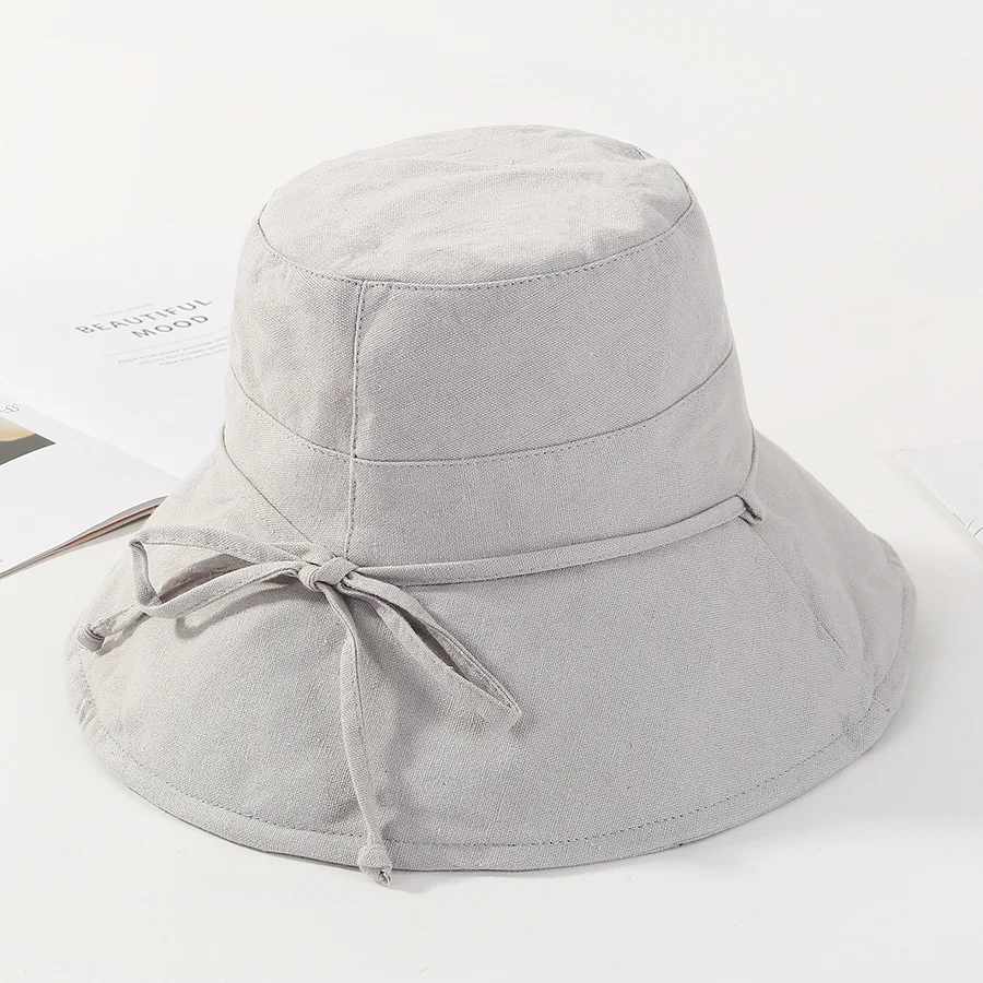 Light grey Новая летняя Корейская Стильная модная женская Солнцезащитная Шляпка женская простая Складная Хлопковая женская широкая шляпа для отдыха на открытом воздухе - Цвет: Light grey