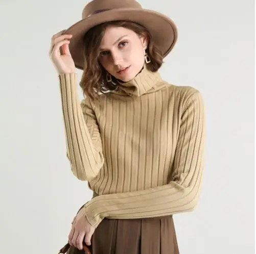 Light Camel Yellow Женский жаккардовый свитер GCAROL, стрейчевый свитер в полоску с хомутом в стиле минимализма, трикотажный свитер для офиса, теплый яркий джемпер с содержанием шерсти 30% для осени и зимы - Цвет: Light Camel Yellow
