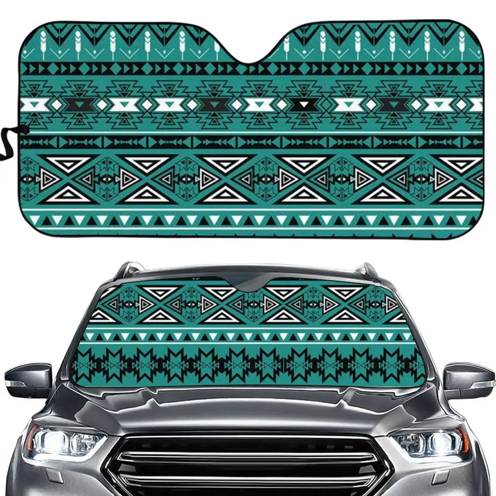 

INSTANTARTS Teal Boho Chic Bohemian Stripes Front Windshield Sunshade Foldable Sun Shade for Most Cars Trucks Universal Fit Size