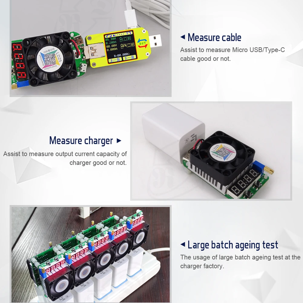 LD25 LD35 USB интерфейс ранг электронный нагрузочный резистор разрядка Емкость батареи тестовый метр с вентилятором регулируемый ток