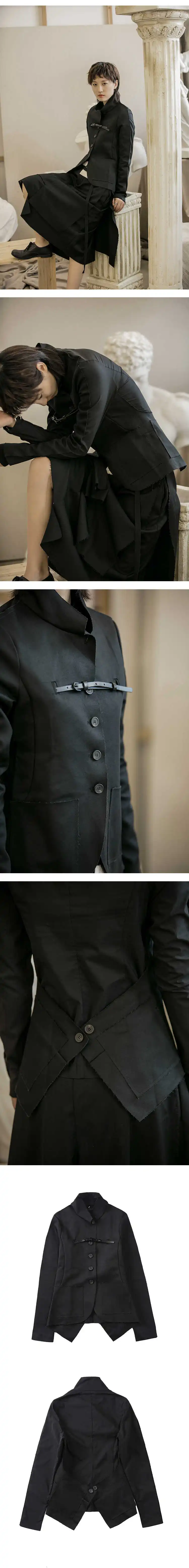 [EAM] Свободная приталенная куртка черного цвета, новинка, Женское пальто с длинным рукавом и стоячим воротником, модное осенне-зимнее пальто, 1B750
