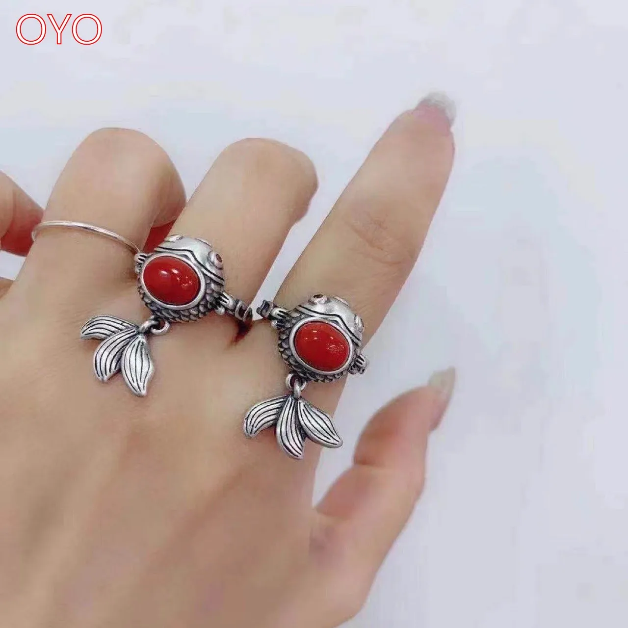 Реальные s925 серебро Южный Красный Кольцо &quotЗолотая рыбка&quot матовый кошелек в