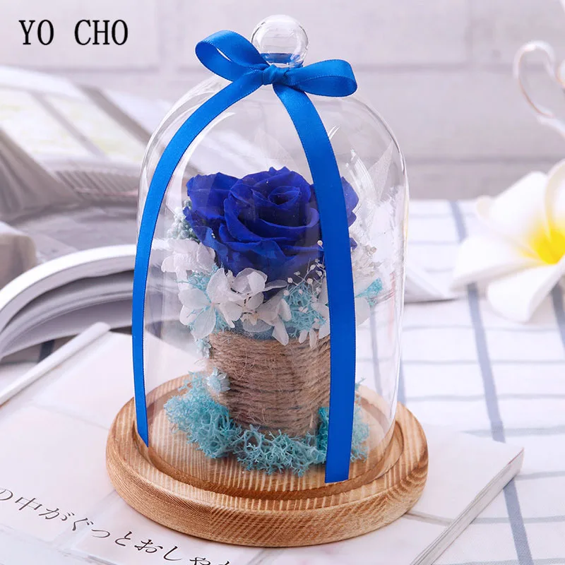 YO CHO Dried Flowers Rose Eternelle Prince Glass Cover Fresh Preserved Roses Flower In Dome for Wedding Decoration Gift for Wife4