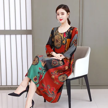 

Real Shot Silk Dress Summer 2020 New Short Sleeve Loose Printed Long Dresses for Women Clothes
