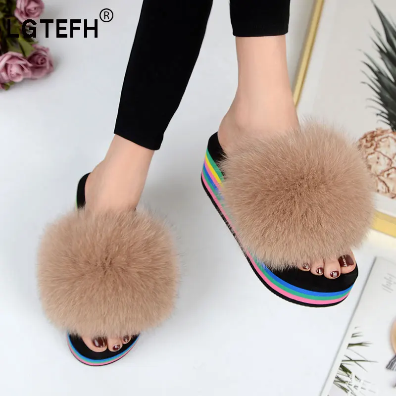 fluffy wedge slippers