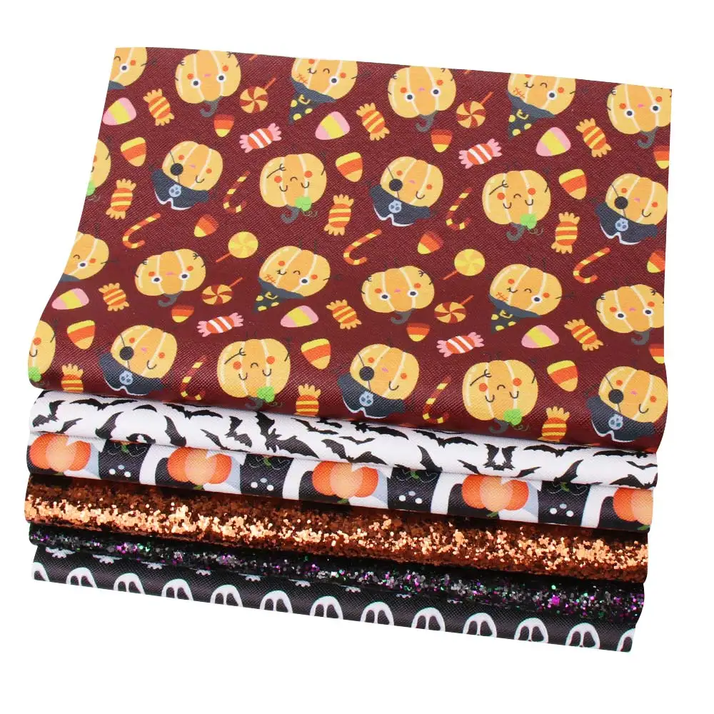 

6pcs/set 22*30cm Halloween Leather Sheets Pumpkin Synthetic Leather For DIY Bows Phone Case DIY Projects Leather Crafts Supplier