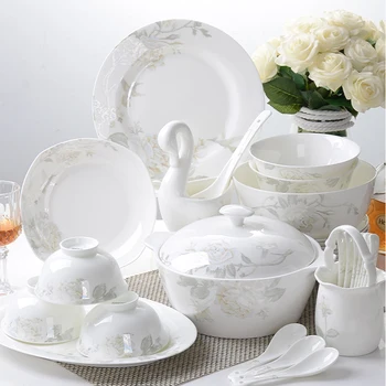 

Jingdezhen Ceramic Dinnerware Set Kitchen Tableware Dinner Dish Ceramic Plates and Dishes Bowls 56pcs combination dishes set