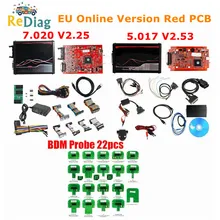Più recente V2.53 V2 V5.017 OBD2 Manager EU Online rosso PCB ECU programmazione 4LED V2.25 7.020 Mater versione BDM sonda 22 pz