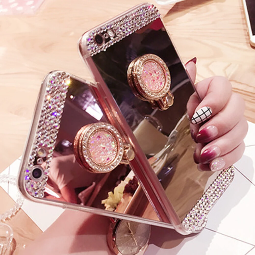 Роскошный 3D Алмазный зеркальный блестящий мягкий чехол для iPhone 11 Pro Max Xr 7 Plus накладка держатель для телефона для samsung Galaxy A50 A10 A20 A70