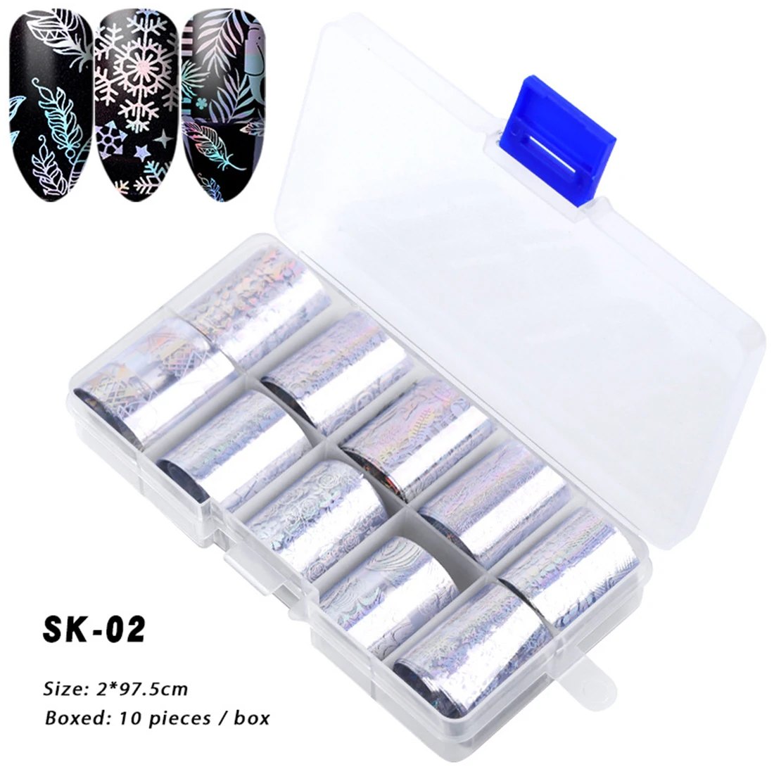 10Pcs Holographic Nail Foil Set Transparent AB Color Transfer Sticker Decorations Mix Designs Manicure Nail Art Decals - Цвет: SK-02