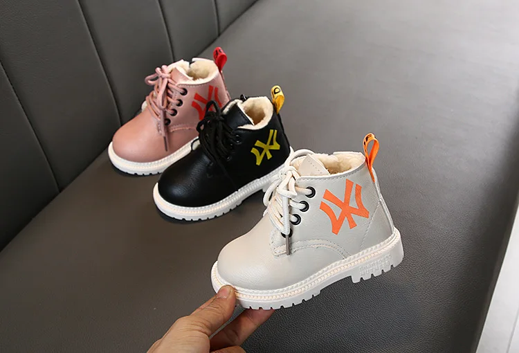 winter Fashion Child Leather Snow Boots For Girls Boys Warm Martin Boots Shoes Casual Plush Child Baby Toddler Shoe