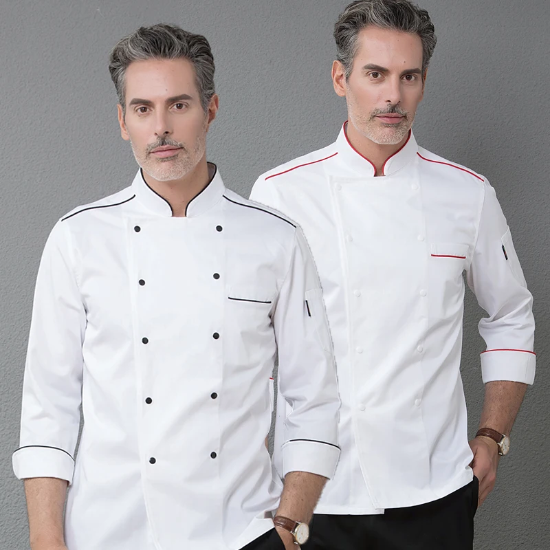 

High Quality White Top Chef Restaurant Kitchen Long Sleeve Work Jacket Men Cooking Wear Double Breasted Cozinha Uniform Clothing