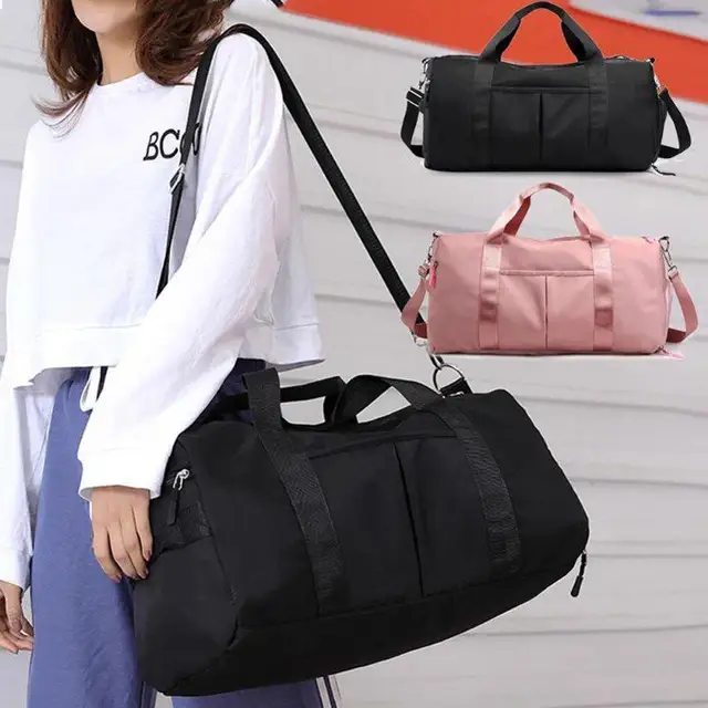 US $15.99 Gym Bag Nylon Large Capacity Dry Wet Separation handbag shoulder Messenger Bags sequins PINK letter