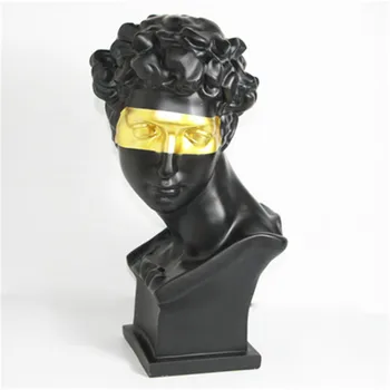 

European Style Black Boy Resin Head Portraits Golden Mask Sculpture Model Houses Entryway Art Decorations X2343