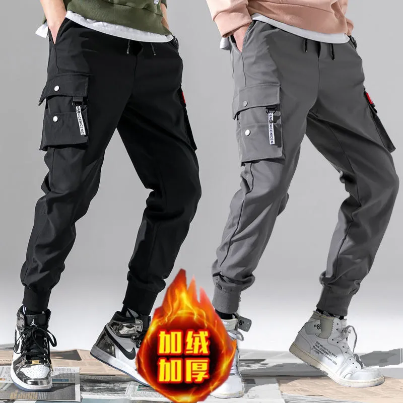 

Winter Men Pants with Velvet Sub-Men's Casual Pants Popular Brand Loose-Fit Beam Leg Harem Capri Pants Men's Warm Bib Overall