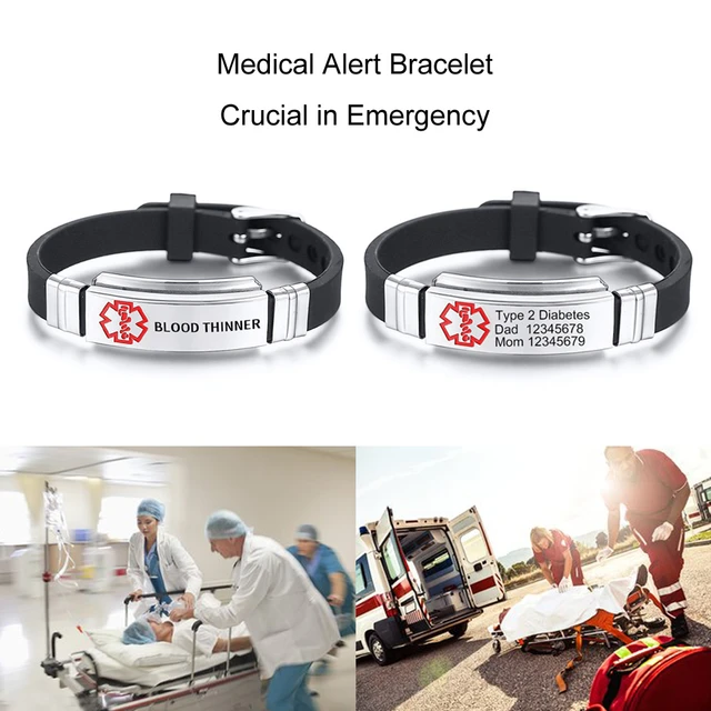 Pulsera ajustable para diabetes, pulsera de alerta médica para