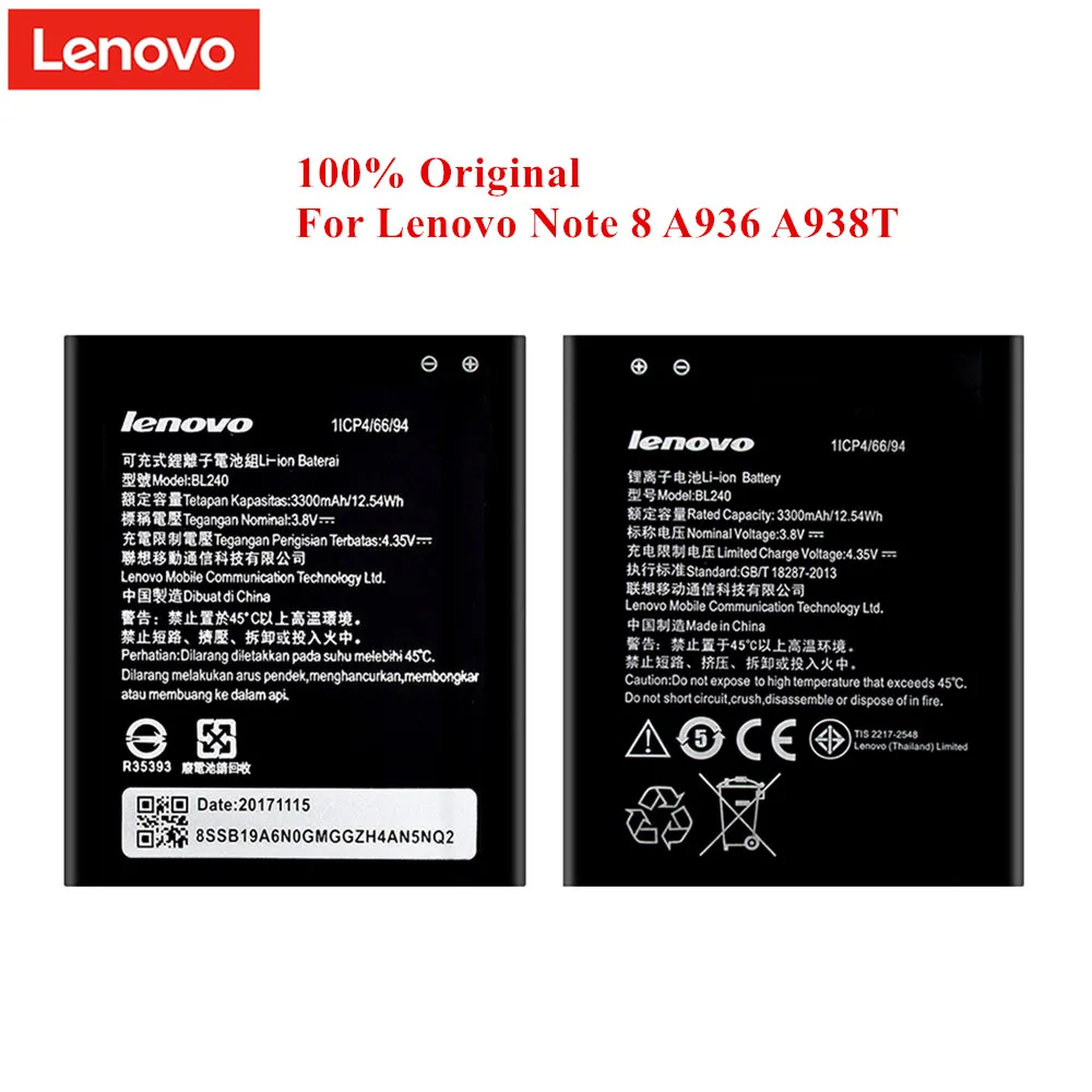 

100% Original Battery BL240 for Lenovo Note 8 Note8 A936 A938 A938T 3300mAh Rechargeable Li-Polymer Akku