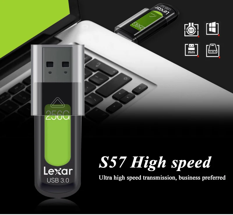 Lexar JumpDrive S57 флеш-накопитель USB 3,0 32GB 256-bit AES флешки 128GB 256GB флеш-накопитель для ПК и Mac систем