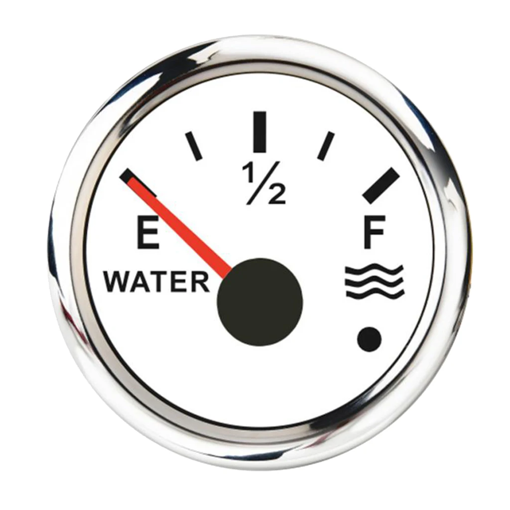 2 inch 52mm 240-33 Marine Water Tank Level Gauge Meter Indicator 0-190 ohm with LED Backlight 12V/24V, Chrome White