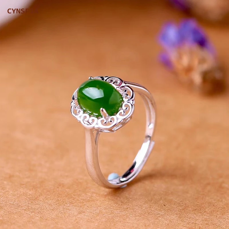 CYNSFJA настоящий Сертифицированный натуральный Хотан Jade Jasper 925 пробы Серебряные Ювелирные Украшения Женские нефритовые кольца Высокое качество лучшие подарки