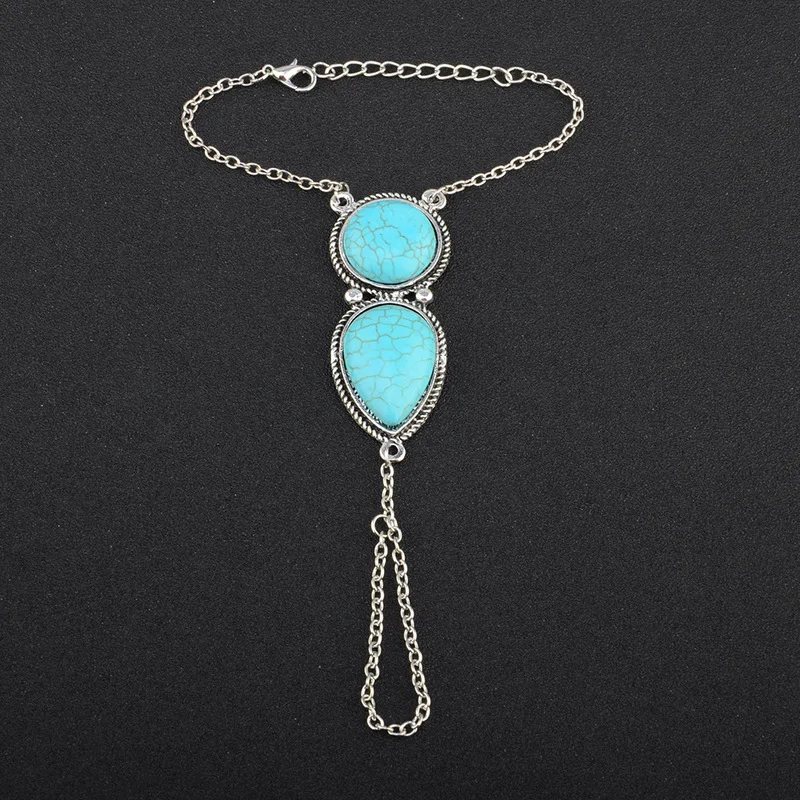Sindlan Богемия Синий натуральный камень браслет для женщин кольцо на запястье цепь набор Этнические простые браслеты модные ювелирные изделия на палец