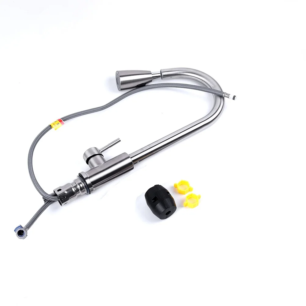 

1x Sink Faucet Stainless Steel Single Handle Pull Out Sprayer Connector Kitchen