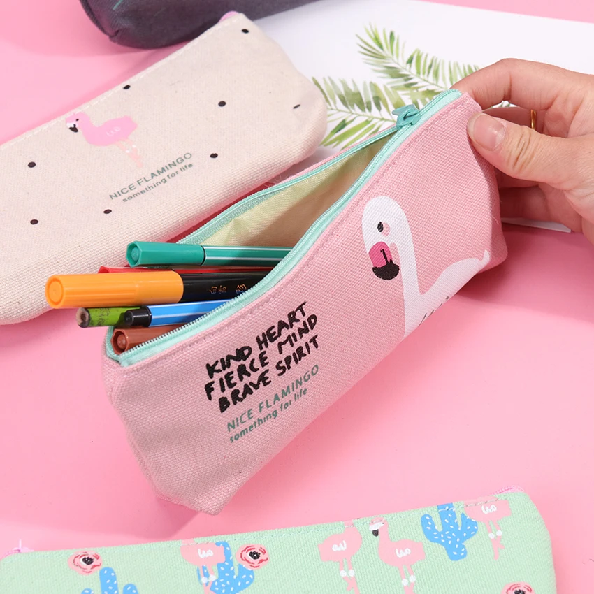 Small Fresh And Lovely Flamingo Pen Bag Multi-Functional Stationery Bag BY 