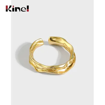 

Kinel 925 Sterling Silver Irregular Minimalist Gold High Quality Texture Rings for Women Korea Jewelry Gift Wholesale